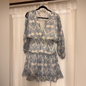 Vici Blue & White Printed Smocked Mini Dress